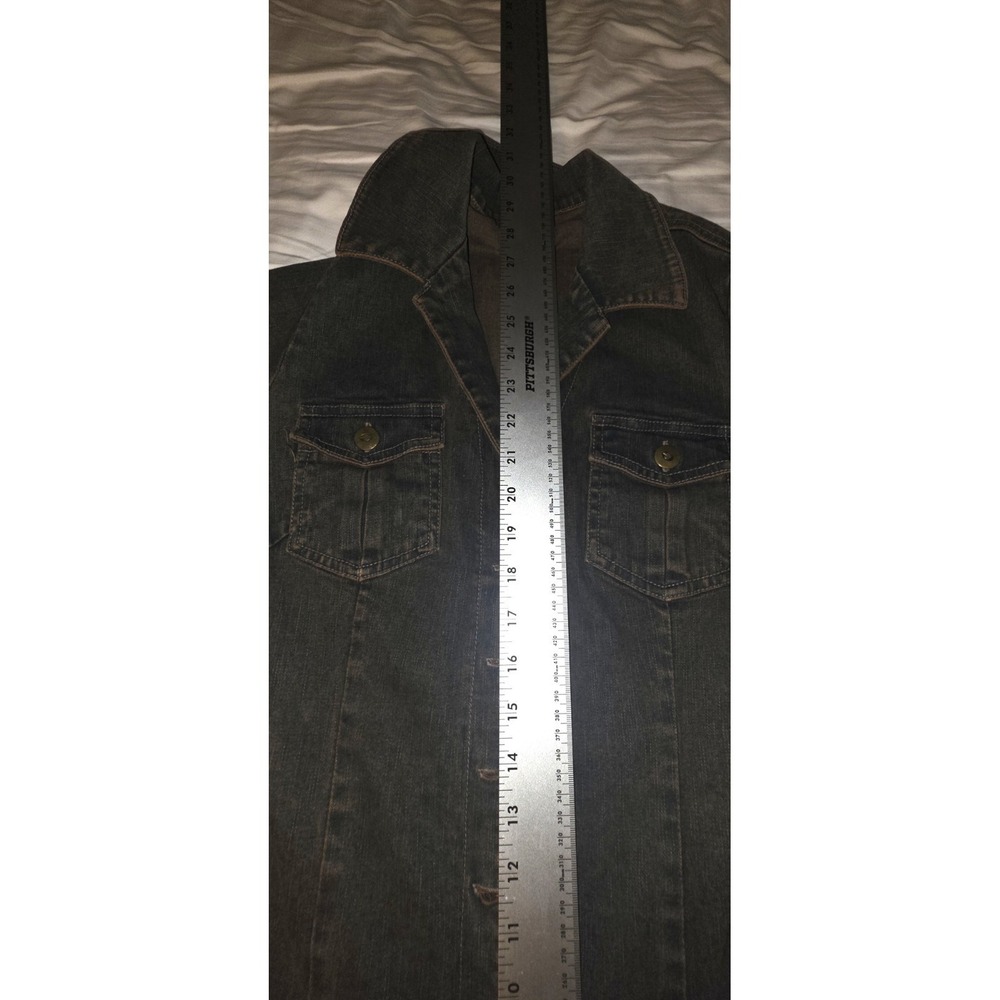 Vtg Bebe Y2K Denim Jumpsuit M Flare Leg Stretch Catsuit McBling Baddie Moto - Picture 7 of 12